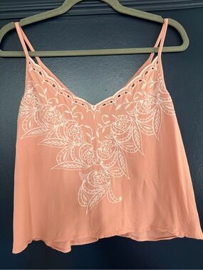 Forever 21 Pink White Embroidered Floral Cami Top S